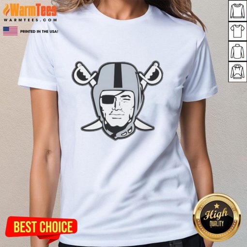 Top Mark Davis wearing Las Vegas Raiders logo ladies tee, showcasing team spirit and stylish fan apparel.