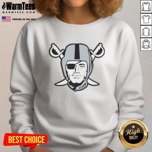 Top Mark Davis wearing a Las Vegas Raiders logo sweatshirt, showcasing team spirit and style.