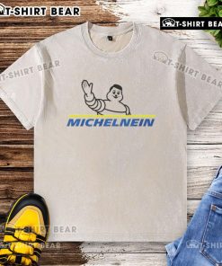 Top Michelnein logo on a stylish washed t-shirt, perfect for casual wear and showcasing trendy fashion.