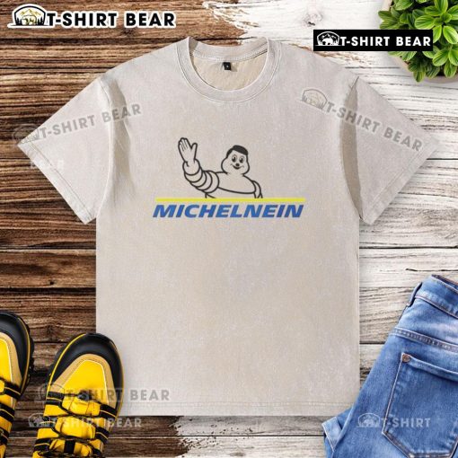 Top Michelnein logo on a stylish washed t-shirt, perfect for casual wear and showcasing trendy fashion.