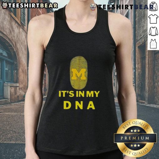 Alt Text: Top Michigan It's In My DNA tank top featuring a stylish design, perfect for showcasing Michigan pride.