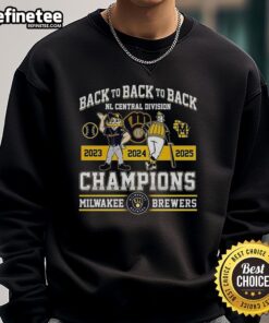 Alt Text: Milwaukee Brewers mascot sweatshirt celebrating back-to-back NL Central Division champions with vibrant team colors.