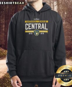 Milwaukee Brewers 2025 NL Central Division Title postseason locker room team hoodie displayed on a hanger.