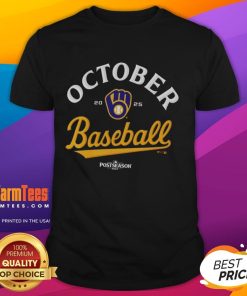Top Milwaukee Brewers MLB October Baseball Postseason 2025 T-Shirt featuring team logo and vibrant colors for fans.