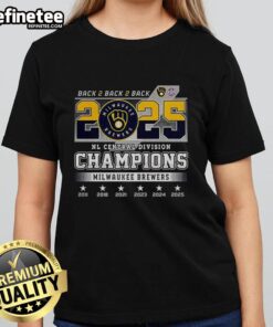 Alt Text: Ladies tee featuring the Milwaukee Brewers NL Central Division Champions 2025 logo, celebrating back-to-back-to-back wins.