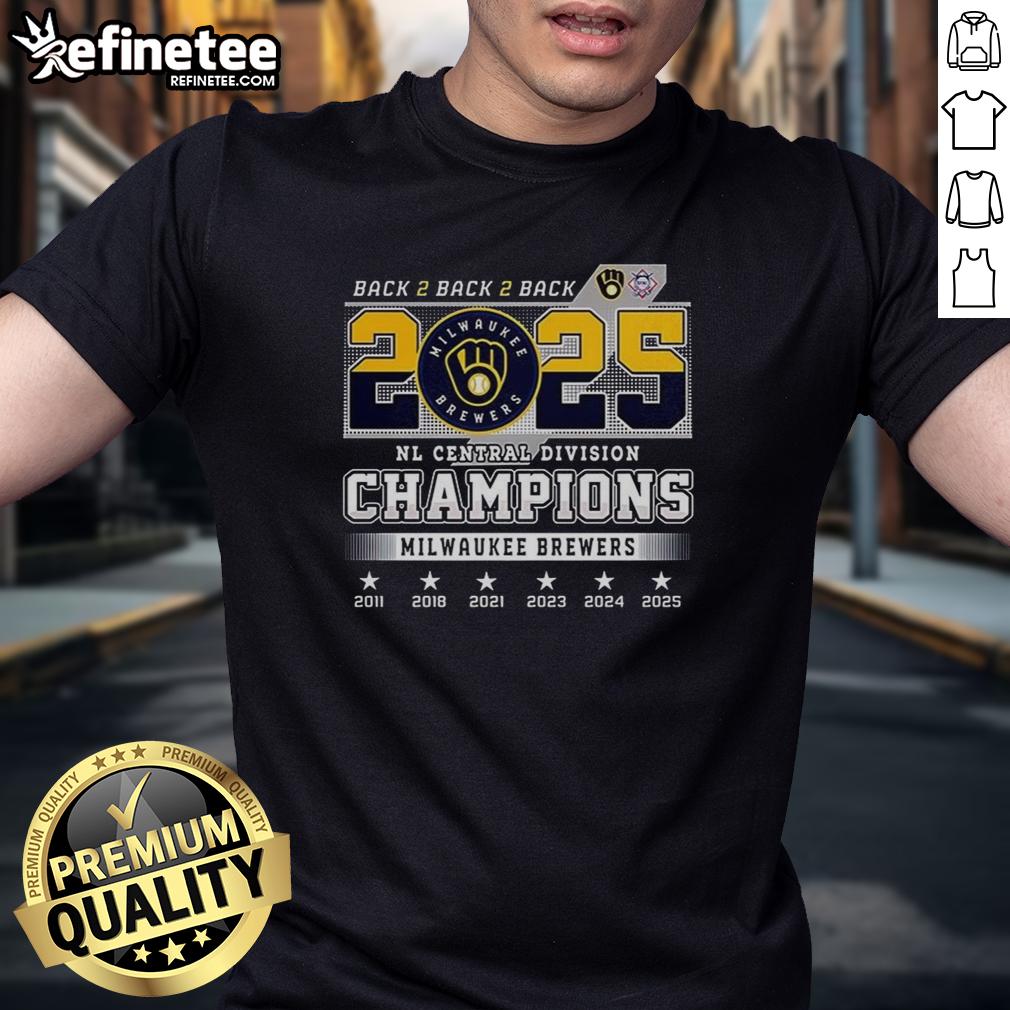 Top Milwaukee Brewers Nl Central Division Champions 2025 Back To Back To Back Ball In Glove Logo T-Shirt Alt Text: Milwaukee Brewers NL Central Division Champions 2025 Back to Back to Back logo t-shirt featuring a ball and glove design.