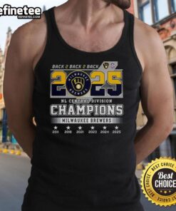 Milwaukee Brewers NL Central Division Champions 2025 tank top featuring back-to-back-to-back ball-in-glove logo.