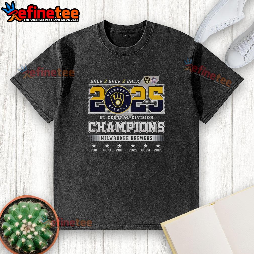 Top Milwaukee Brewers Nl Central Division Champions 2025 Back To Back To Back Ball In Glove Logo Washed T-Shirt 2025 Milwaukee Brewers NL Central Division Champions washed t-shirt featuring back-to-back-to-back ball glove logo.