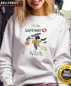 Alt Text: Top Minnie Mouse I'm the Safeway Witch Trick or Treat Halloween Sweatshirt perfect for festive celebrations.