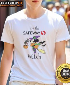 Alt Text: Top Minnie Mouse I'm The Safeway Witch Trick Or Treat Halloween T-Shirt featuring a playful design for Halloween fun.