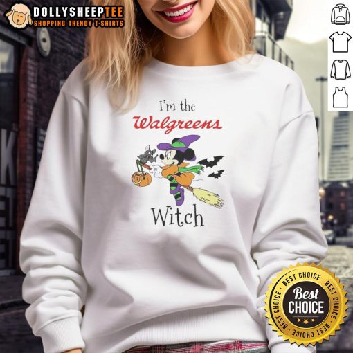 Top Minnie Mouse Halloween sweatshirt from Walgreens, featuring a witch design for trick-or-treat festivities.