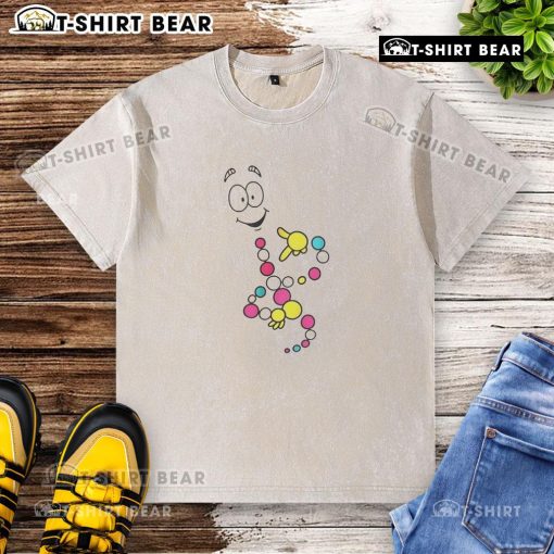 Alt Text: Top Mr. DNA cartoon design on a washed t-shirt perfect for science lovers and enthusiasts.