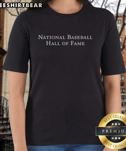Top National Baseball Hall of Fame wordmark on a stylish ladies tee, perfect for baseball fans and collectors.
