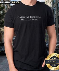 Alt Text: Top National Baseball Hall of Fame Wordmark T-Shirt featuring iconic logo and design for baseball fans.