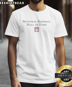 Top National Baseball Hall of Fame wordmark with logo T-shirt showcasing a stylish design for baseball fans.