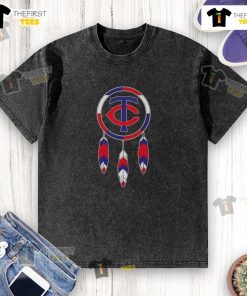 Top Native American Indians X Minnesota Twins baseball washed t-shirt showcasing vibrant team colors and design.