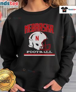 Alt Text: Vintage sweatshirt featuring the Nebraska Cornhuskers basketball helmet design, perfect for fans and collectors.