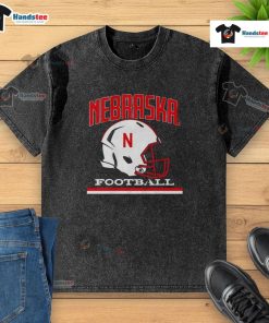 Vintage washed t-shirt featuring the Nebraska Cornhuskers basketball helmet design, perfect for fans and collectors.