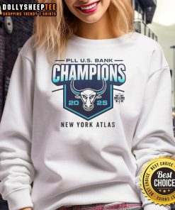 Alt Text: 2025 Top New York Atlas Lacrosse Champions sweatshirt showcasing bold team logo and vibrant colors.