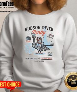 Alt Text: Cozy sweatshirt featuring Top New York City FC vs New York Red Bulls Hudson River Derby design at Citi Field Stadium.