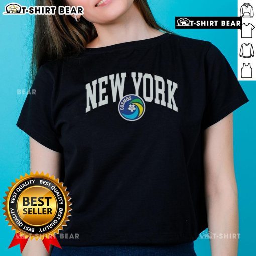 Top New York Cosmos Arc Ladies Tee featuring vibrant colors and stylish design, perfect for soccer fans and casual wear.