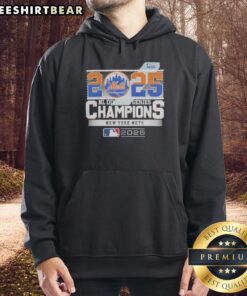 New York Mets 2025 MLB Postseason NL Division Series Champions hoodie celebration featuring fans and team colors.