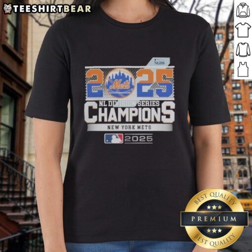 New York Mets 2025 MLB Postseason NL Division Series Champions celebration on a ladies tee, showcasing team pride.