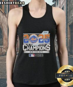 Alt Text: New York Mets 2025 MLB postseason NL Division Series champions celebration tank top, showcasing team pride and victory.