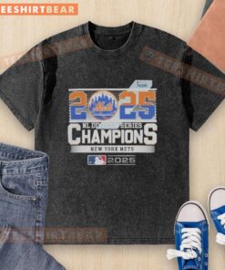New York Mets 2025 MLB Postseason NL Division Series Champions celebration on a washed t-shirt design.