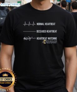 Top Normal Heartbeat Deceased Heartbeat Watching Los Angeles Rams T-Shirt design featuring a heartbeat graphic and team colors.