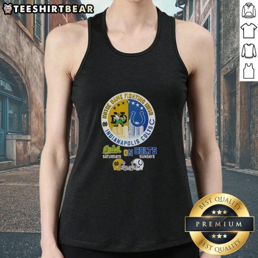 Top Notre Dame Fighting Irish Saturdays X Indianapolis Colts Sundays tank top featuring vibrant team graphics.