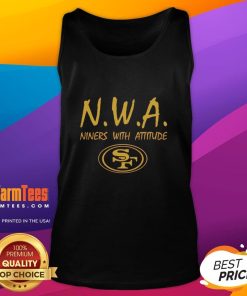 Alt Text: Top NWA Nines With Attitude San Francisco 49ers logo tank top showcasing vibrant design and team spirit.