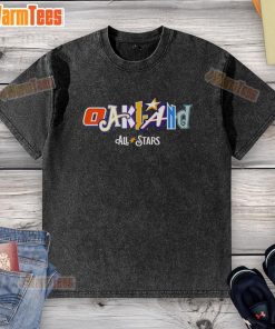Alt Text: Top Oakland All Stars design logo on a team players washed t-shirt, featuring vibrant colors and stylish graphics.