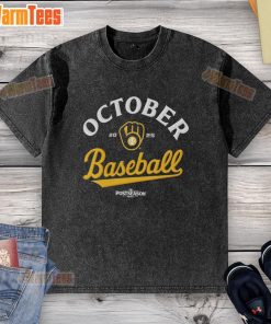 Top October Baseball Milwaukee Brewers 2025 MLB Postseason washed t-shirt featuring team logo and vintage design.
