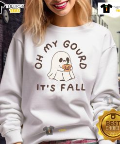 Cozy 'Top-Oh-My-Gourd-Its-Fall-Sweatshirt' featuring autumn-themed graphics, perfect for chilly fall days and casual outfits.