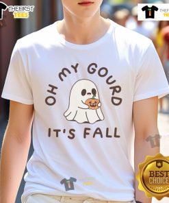 Alt Text: Top Oh My Gourd It's Fall T-Shirt featuring a playful pumpkin design, perfect for autumn celebrations and casual wear.