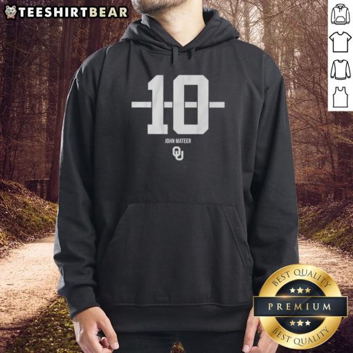 Alt Text: Oklahoma Sooners football John Mateer 10 Stripe hoodie featuring team colors and logo, perfect for game day.