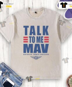 Top Ontario Tower Buzzers Talk To Me Mav washed t-shirt featuring vibrant graphics and a casual design for streetwear style.