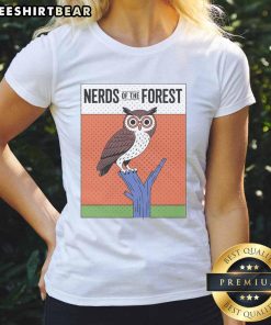 Top Owl Nerds of the Forest Ladies Tee featuring a whimsical owl design, perfect for nature lovers and owl enthusiasts.