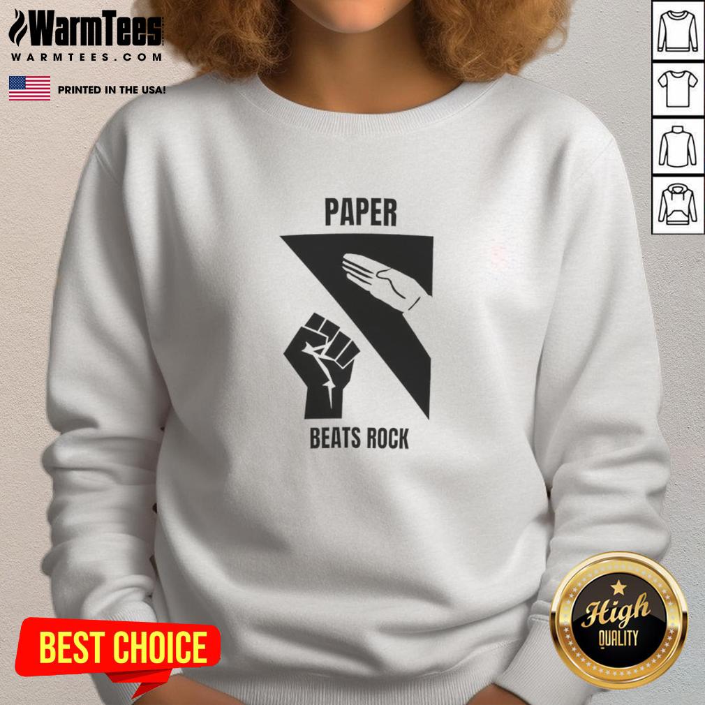 Top Paper Beats Rock Sweatshirt Top Paper Beats Rock sweatshirt featuring a fun graphic design, perfect for casual wear and game night enthusiasts.