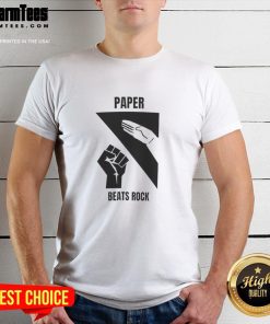 Top Paper Beats Rock T-Shirt featuring a playful graphic design, perfect for game enthusiasts and casual wear.