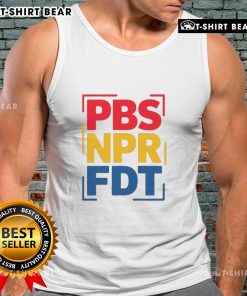 Stylish Top PBS NPR FDT public media graphic tank top featuring vibrant colors and bold design for media enthusiasts.