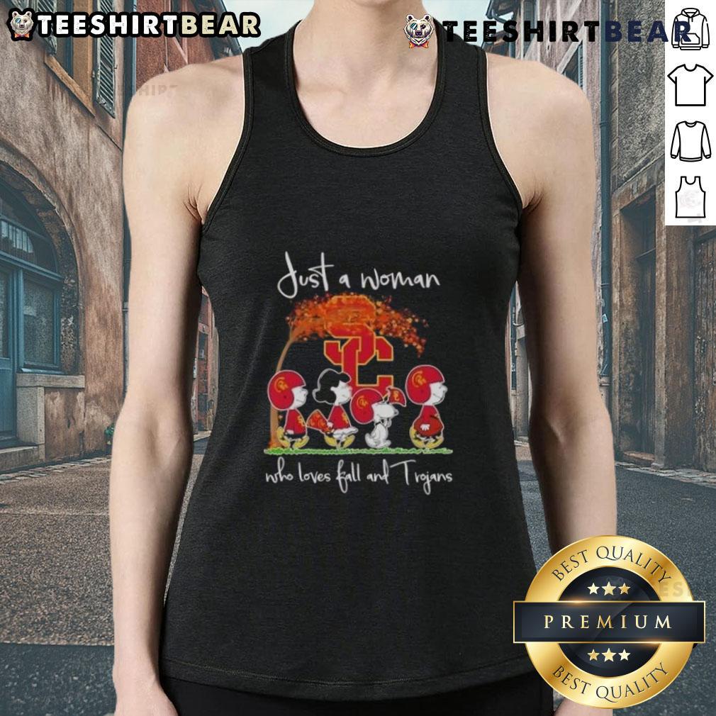 Top Peanuts Just A Woman Who Loves Fall And Usc Trojans Tank Top Top Peanuts Just A Woman Who Loves Fall and USC Trojans tank top featuring a stylish design for fans.