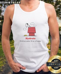 Top Peanuts X American Red Cross hydrate drink tank top featuring an extra 16 oz water graphic for active lifestyle enthusiasts.