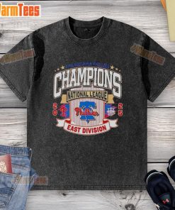 Top Philadelphia Phillies Baseball 2025 MLB East Division Champions washed t-shirt featuring vibrant team graphics.