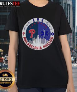 Alt Text: Top Philadelphia Phillies EMS City Skyline Ladies Tee featuring vibrant team colors and stylish design.