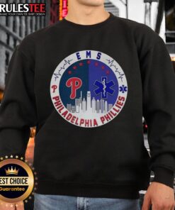 Alt Text: Cozy Top Philadelphia Phillies EMS City Skyline Sweatshirt featuring iconic city skyline and team logo.