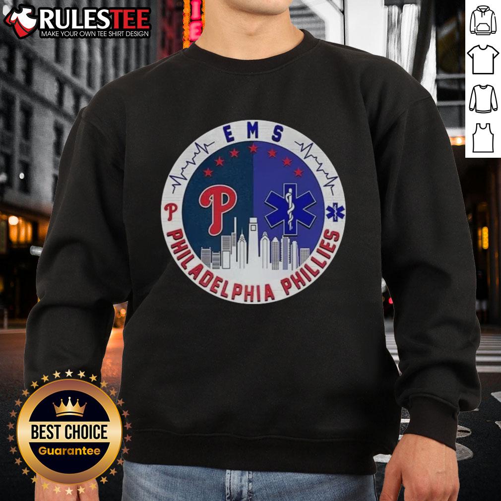 Top Philadelphia Phillies Ems City Skiline Sweatshirt Alt Text: Cozy Top Philadelphia Phillies EMS City Skyline Sweatshirt featuring iconic city skyline and team logo.