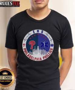 Top Philadelphia Phillies Ems City Skyline T-Shirt featuring iconic skyline design and team logo, perfect for fans.
