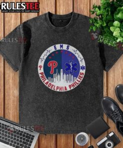 Top Philadelphia Phillies EMS city skyline washed t-shirt showcasing vibrant design and comfortable fit for fans.